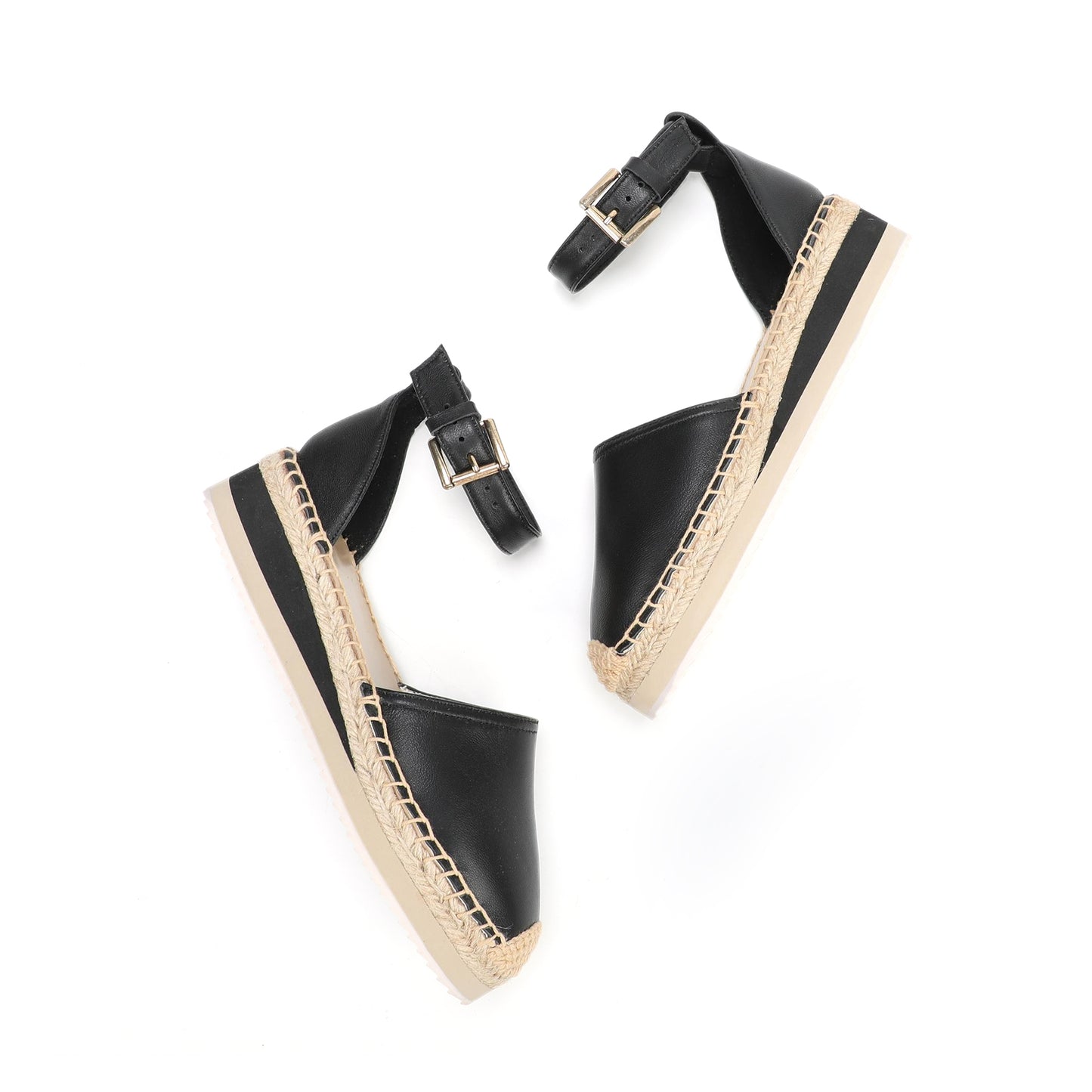 Black Leather Espadrille womens Sandals