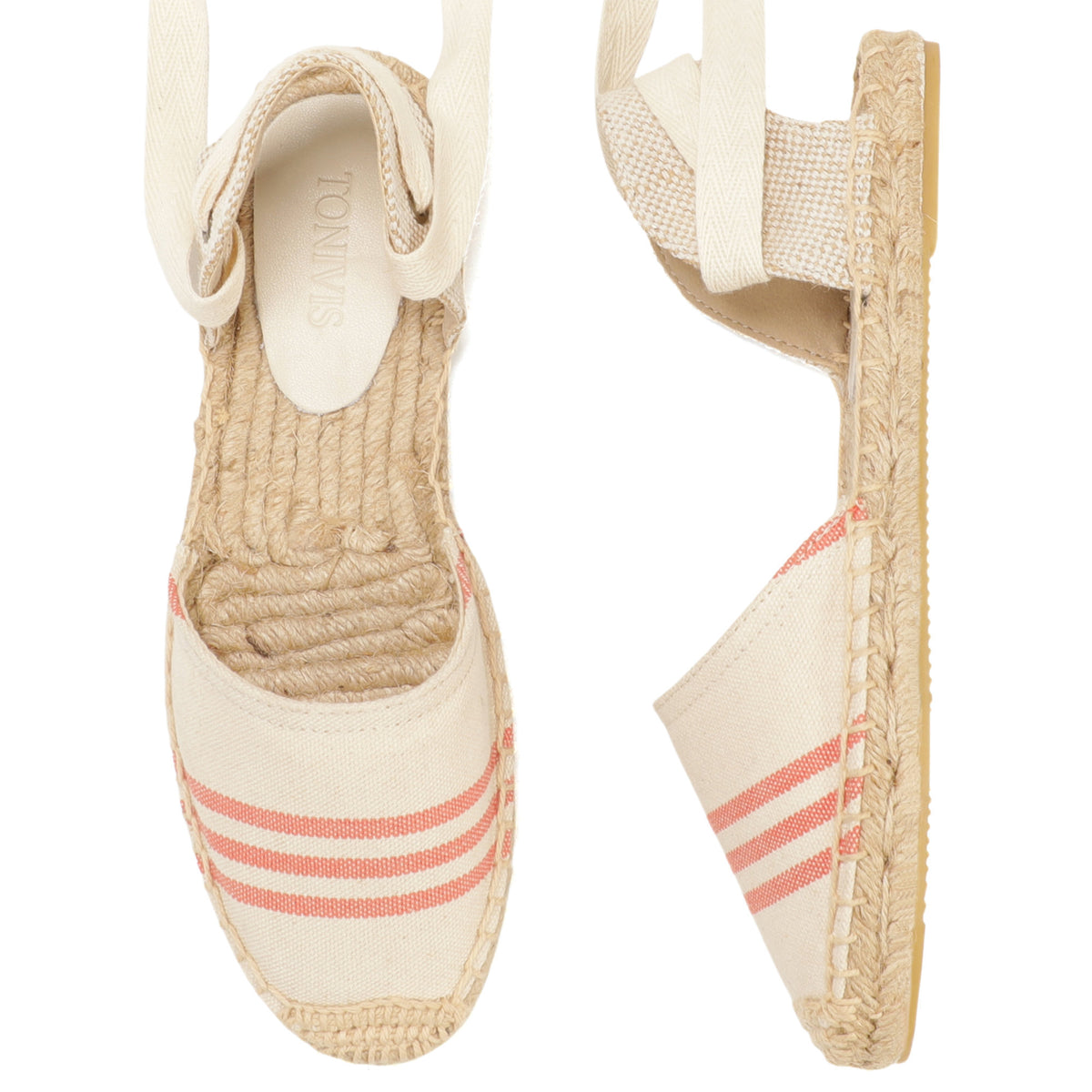 W-S868 Beige Red Stripes Espadrilles