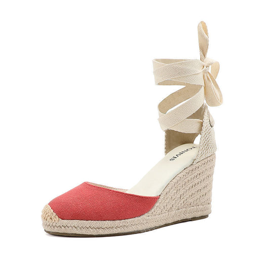 W-S925 Linen Red Espadrille Wedges