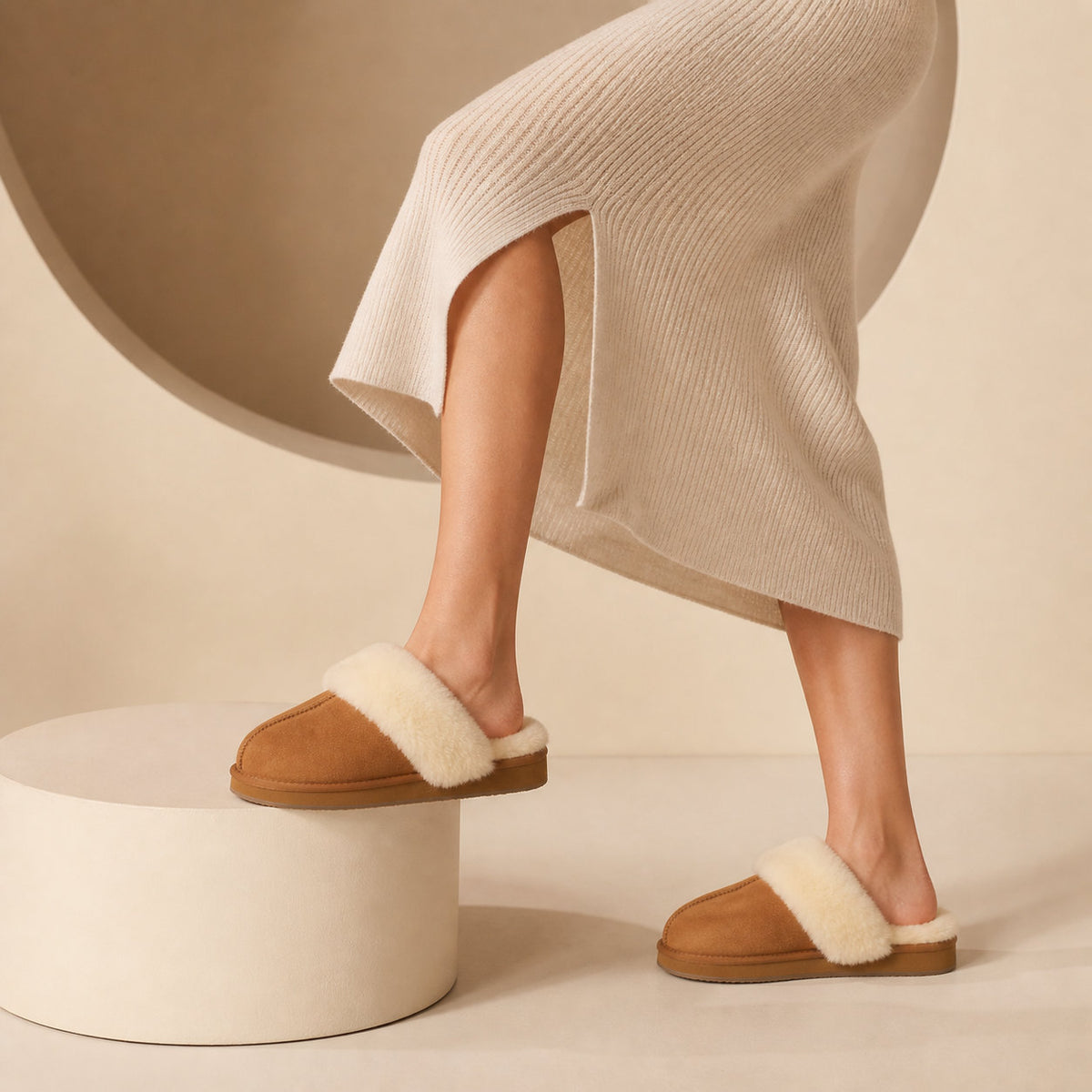 TONIVIS women's chestnut genuine leather slippers with 100% wool lining - view 16