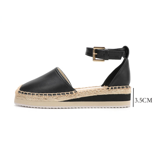 Black Leather Espadrille womens Sandals
