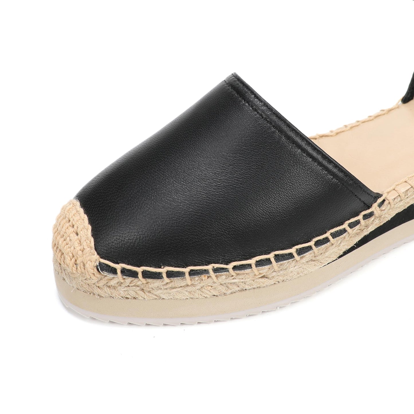 Black Leather Espadrille womens Sandals