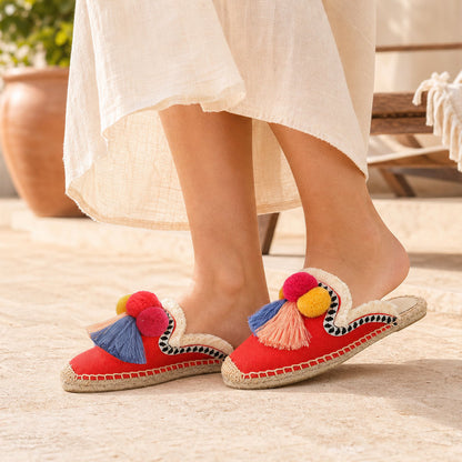 Women's Bohemian Pom Pom Mule Espadrilles