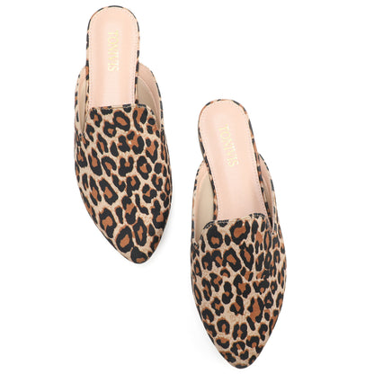 Leopard Print Pointed Toe Mules – Effortless Slip-On Flats