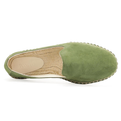 TONIVIS M2026006 green Italian handmade suede espadrille loafers angle view