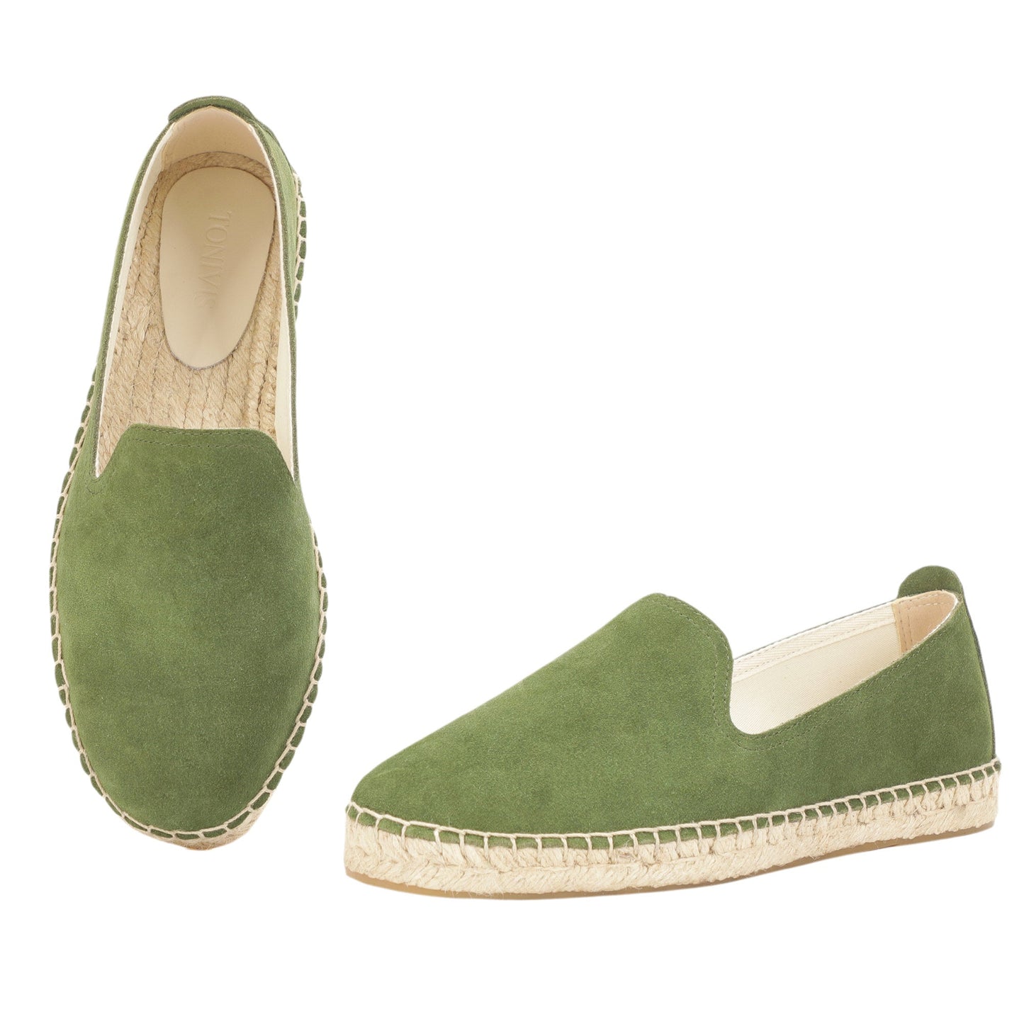 TONIVIS M2026006 green Italian handmade suede espadrille loafers upper detail