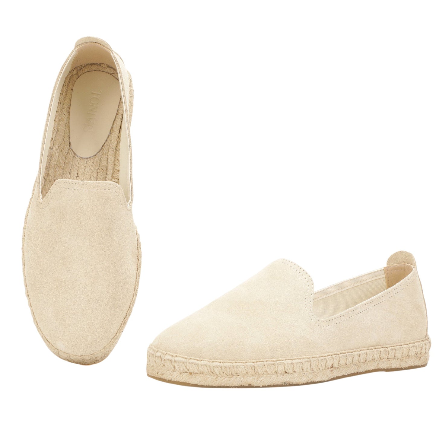 TONIVIS M2026007 beige Italian handmade suede espadrille loafers upper detail