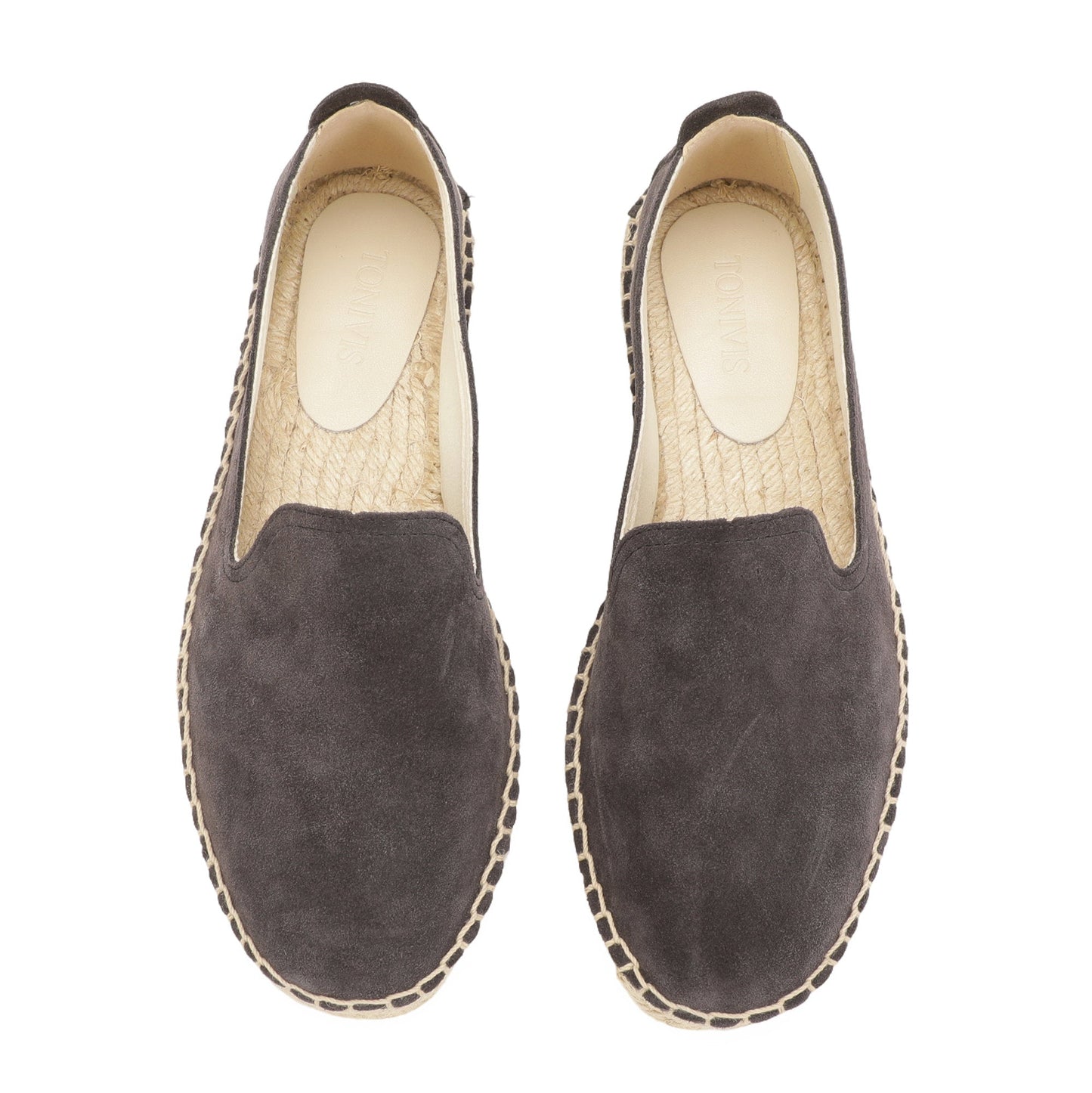 TONIVIS M2026010 black gray Italian handmade suede espadrille loafers upper detail