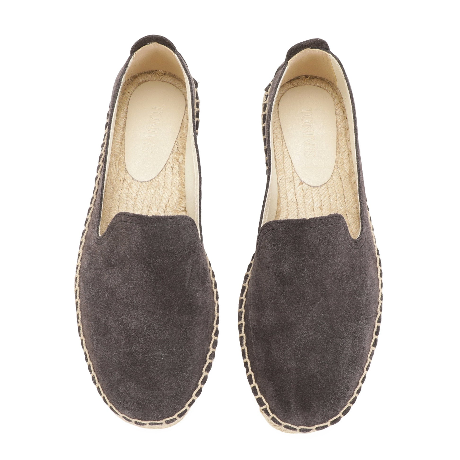 TONIVIS M2026010 black gray Italian handmade suede espadrille loafers upper detail