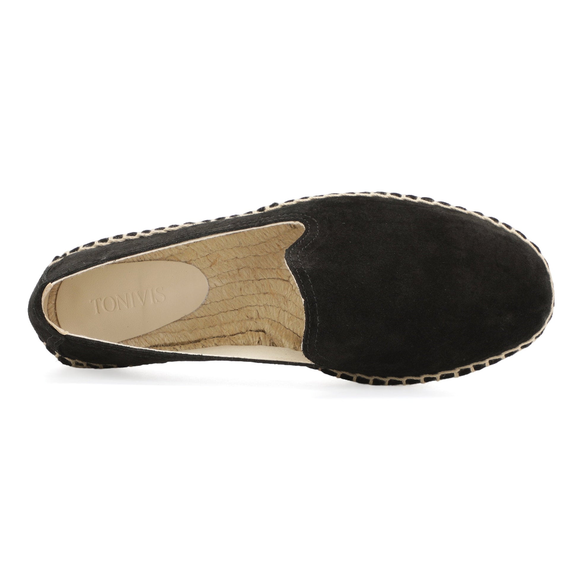 TONIVIS M2026011 black Italian handmade suede espadrille loafers angle view