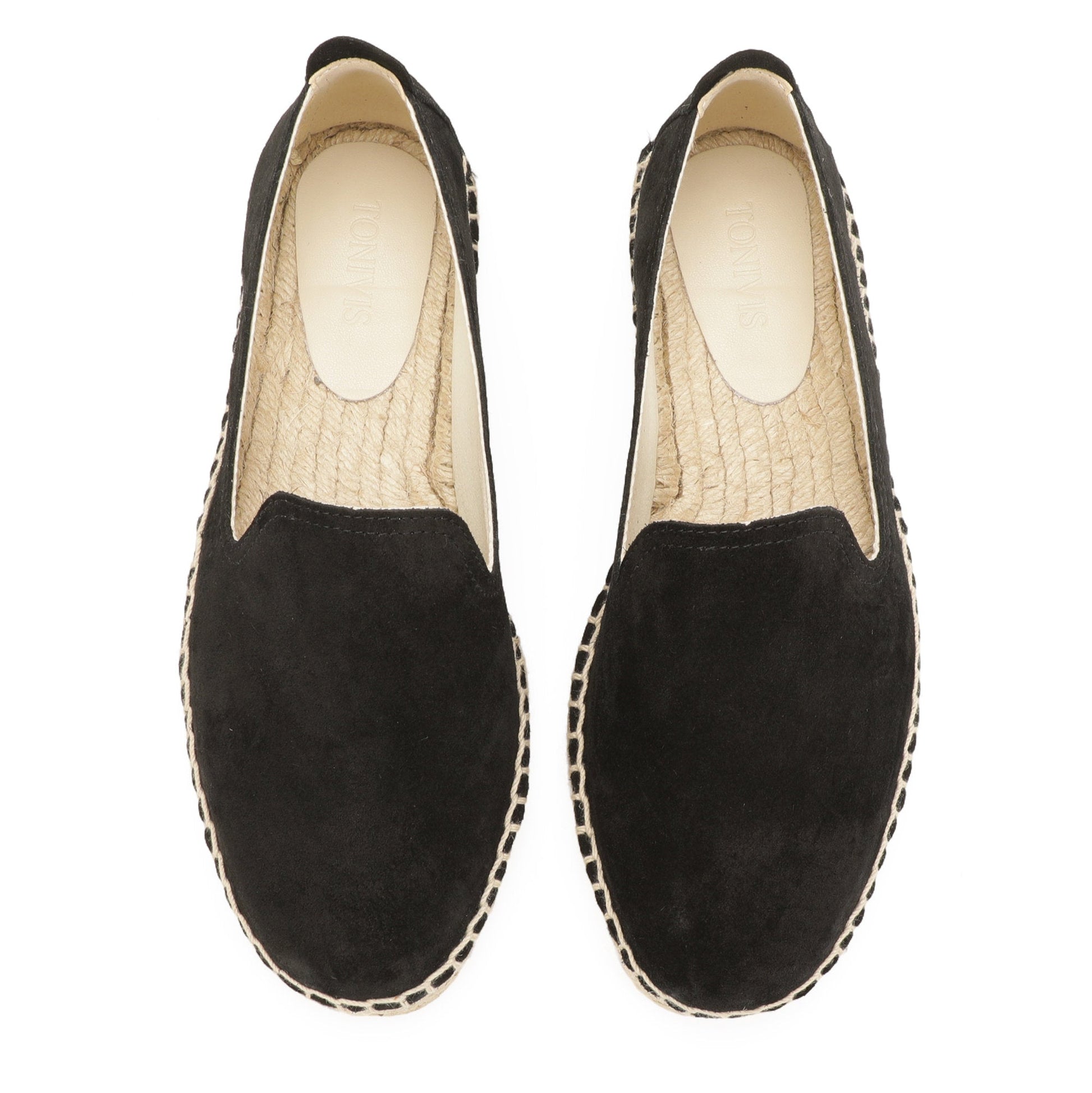 TONIVIS M2026011 black Italian handmade suede espadrille loafers upper detail