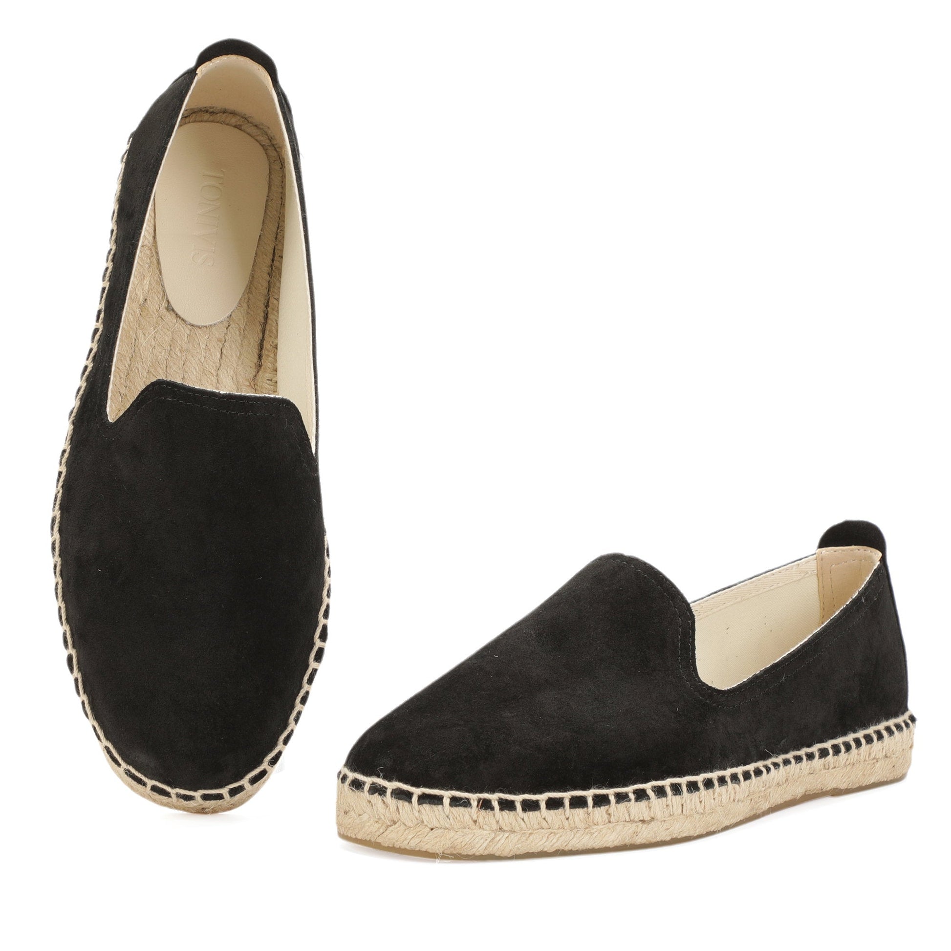 TONIVIS M2026011 black Italian handmade suede espadrille loafers material detail