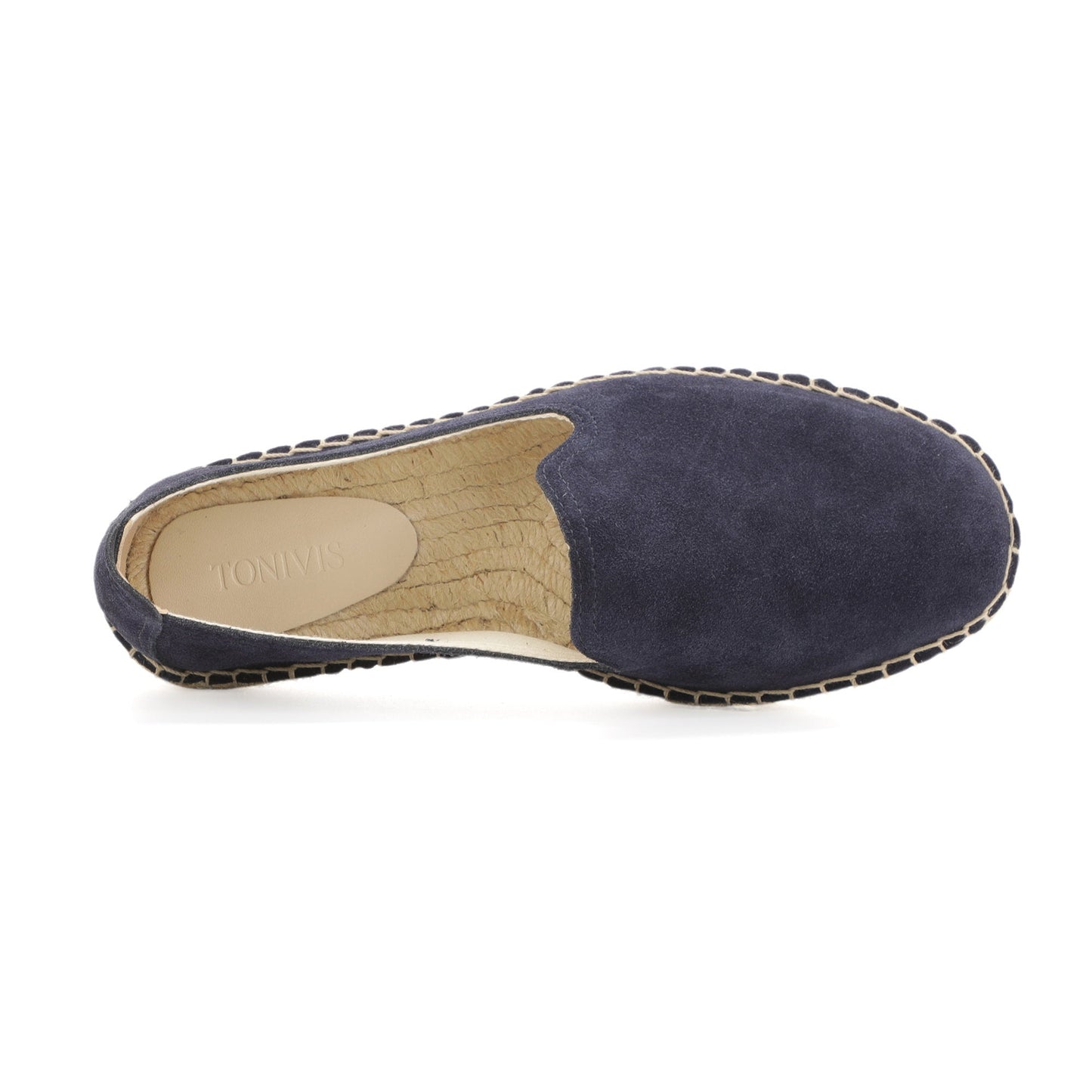 TONIVIS M2026012 navy blue Italian handmade suede espadrille loafers angle view