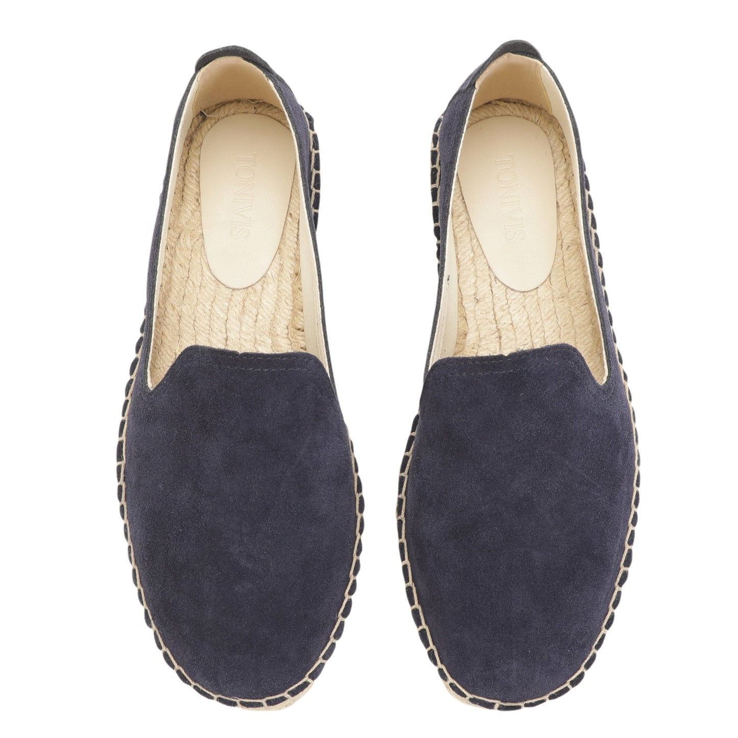 TONIVIS M2026012 navy blue Italian handmade suede espadrille loafers upper detail