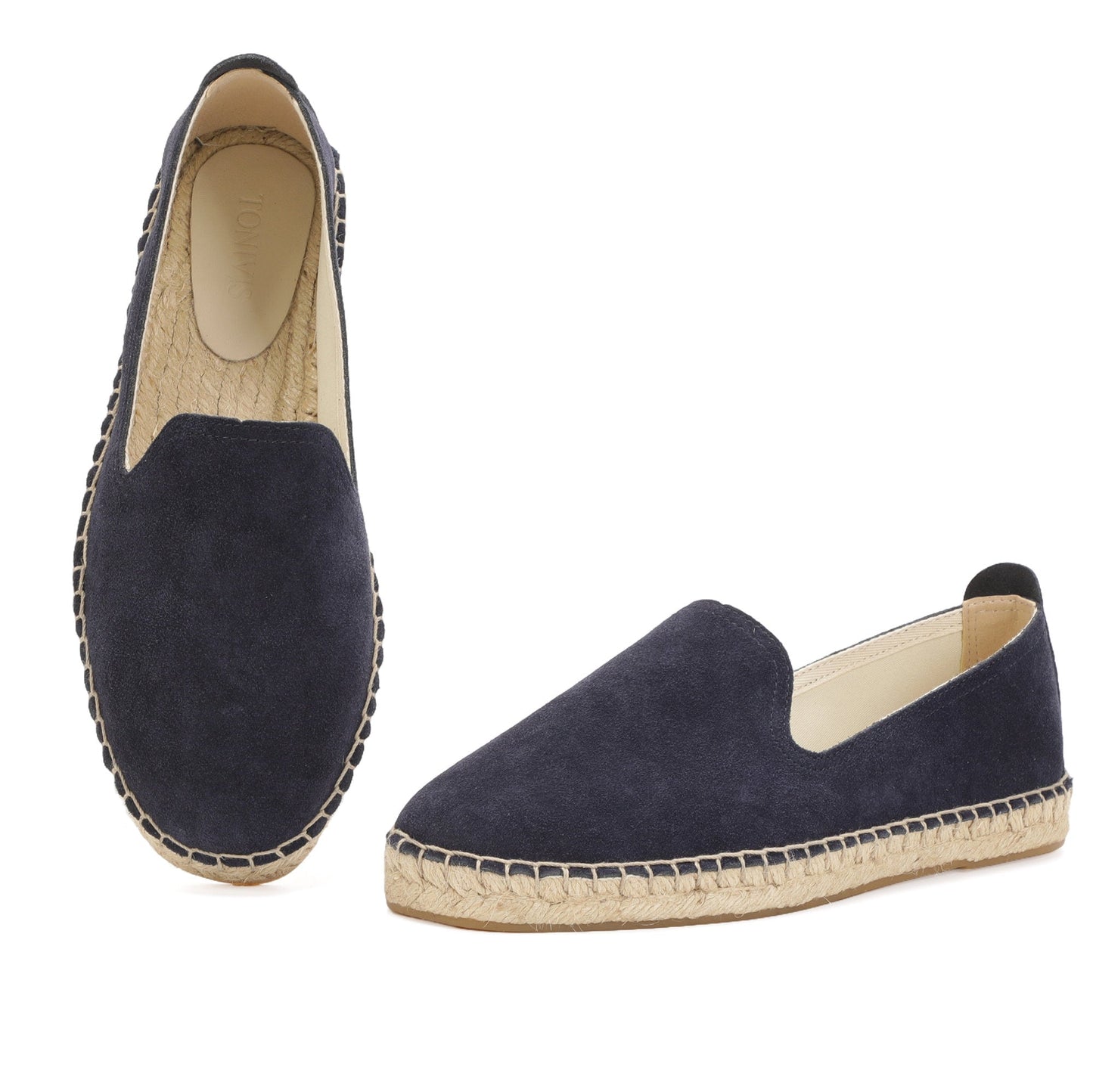 TONIVIS M2026012 navy blue Italian handmade suede espadrille loafers material detail
