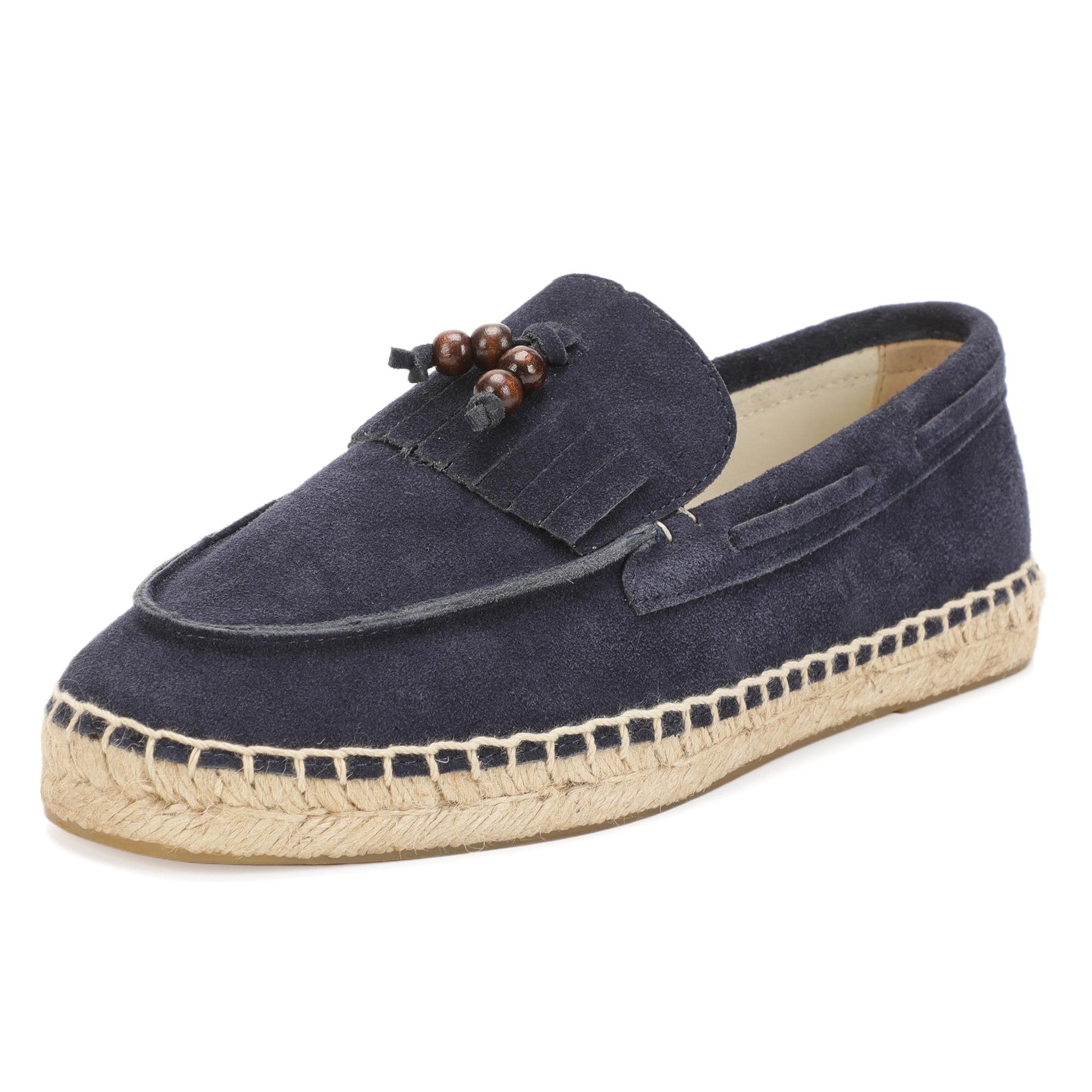 TONIVIS M2026013 navy blue wooden bead tassel suede espadrille loafers