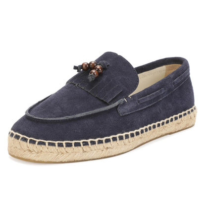 TONIVIS M2026013 navy blue wooden bead tassel suede espadrille loafers