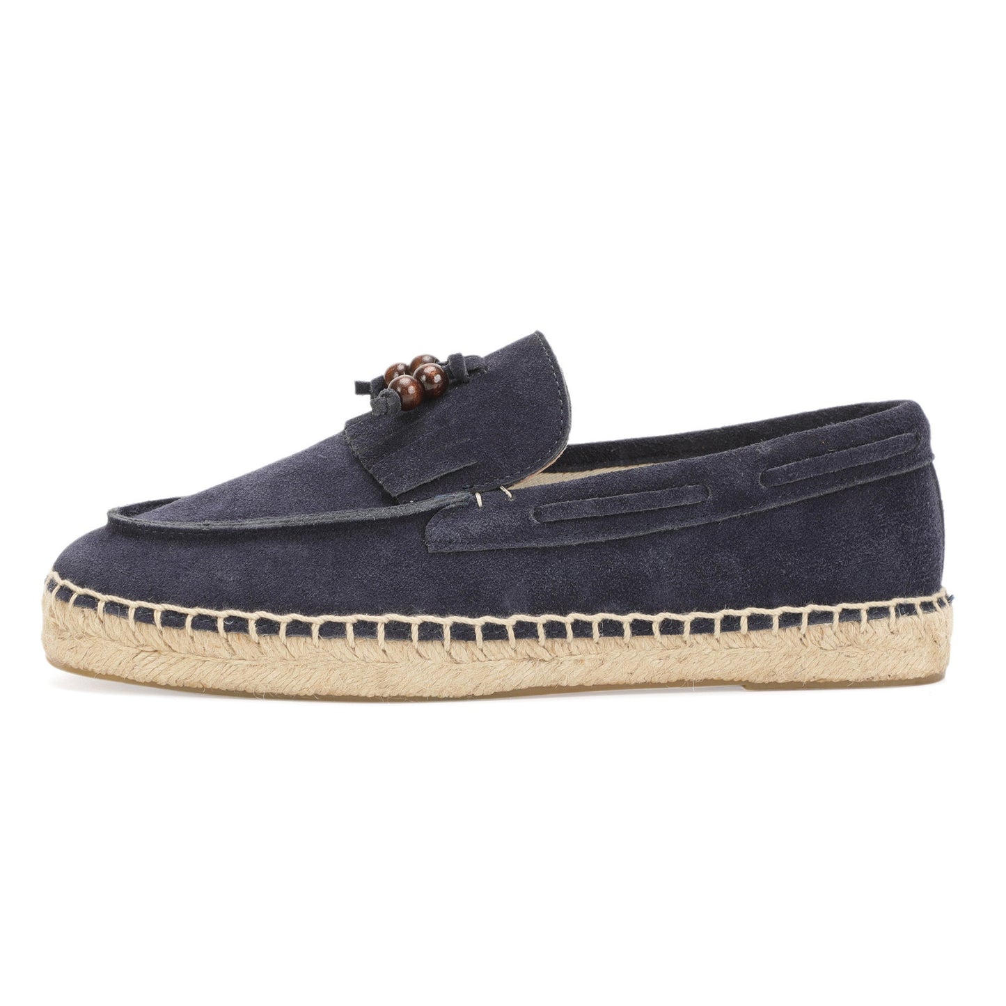 TONIVIS M2026013 navy blue wooden bead tassel suede espadrille loafers side view