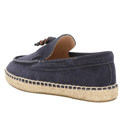 TONIVIS M2026013 navy blue wooden bead tassel suede espadrille loafers detail view