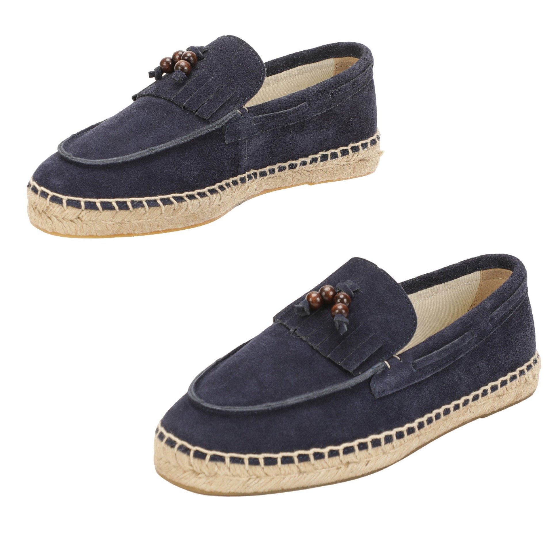 TONIVIS M2026013 navy blue wooden bead tassel suede espadrille loafers lifestyle detail