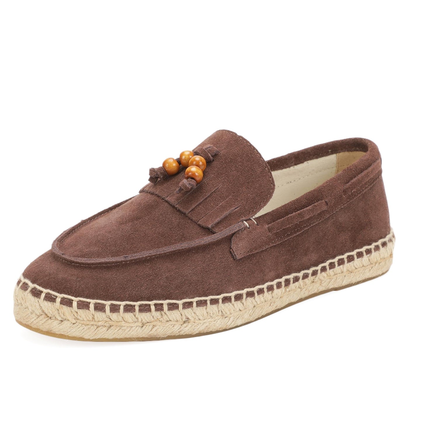 TONIVIS M2026014 mocha brown wooden bead tassel suede espadrille loafers