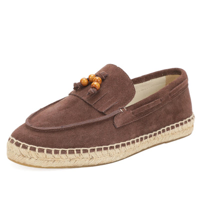 TONIVIS M2026014 mocha brown wooden bead tassel suede espadrille loafers