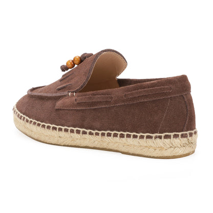 TONIVIS M2026014 mocha brown wooden bead tassel suede espadrille loafers detail view