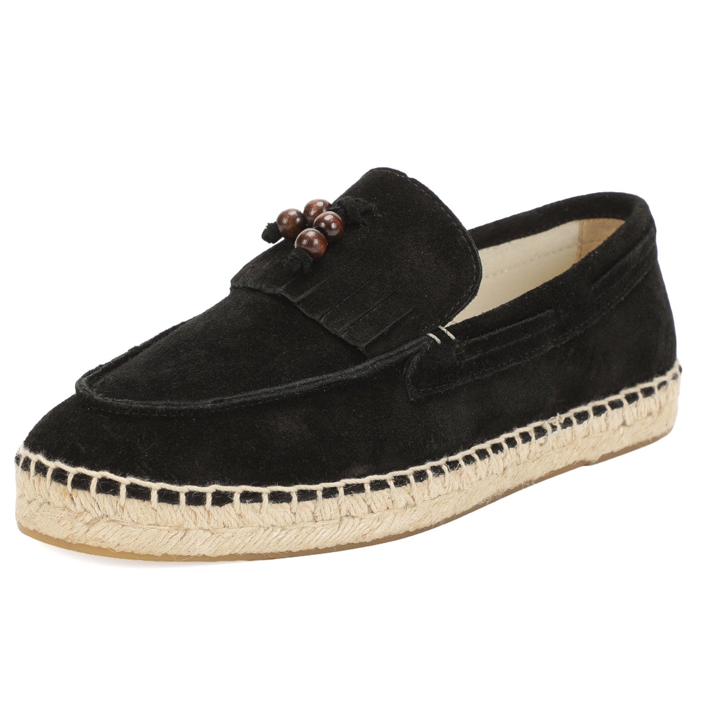 TONIVIS M2026015 black wooden bead tassel suede espadrille loafers