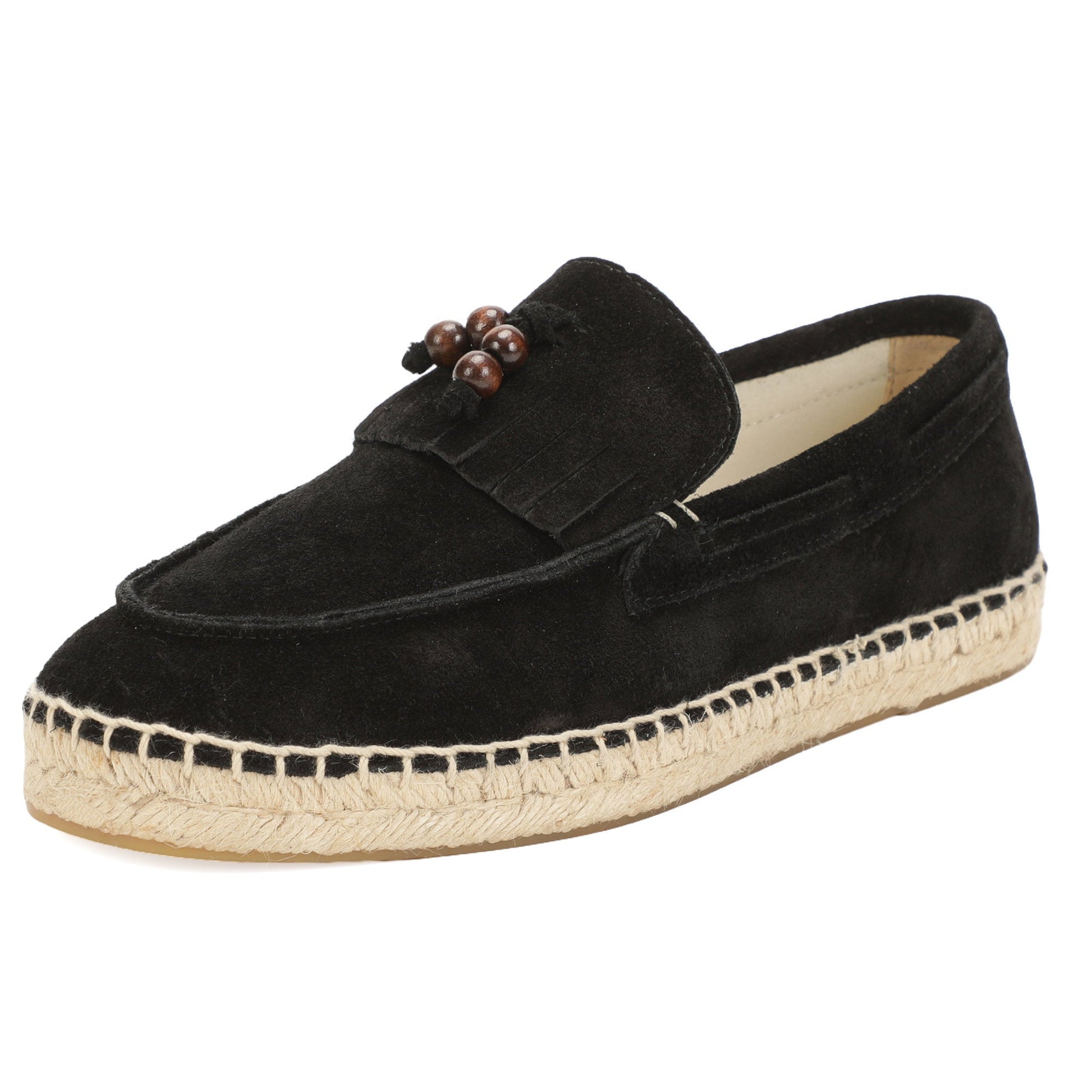 TONIVIS M2026015 black wooden bead tassel suede espadrille loafers