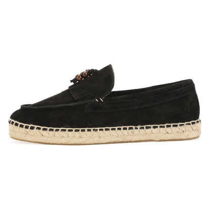 TONIVIS M2026015 black wooden bead tassel suede espadrille loafers side view