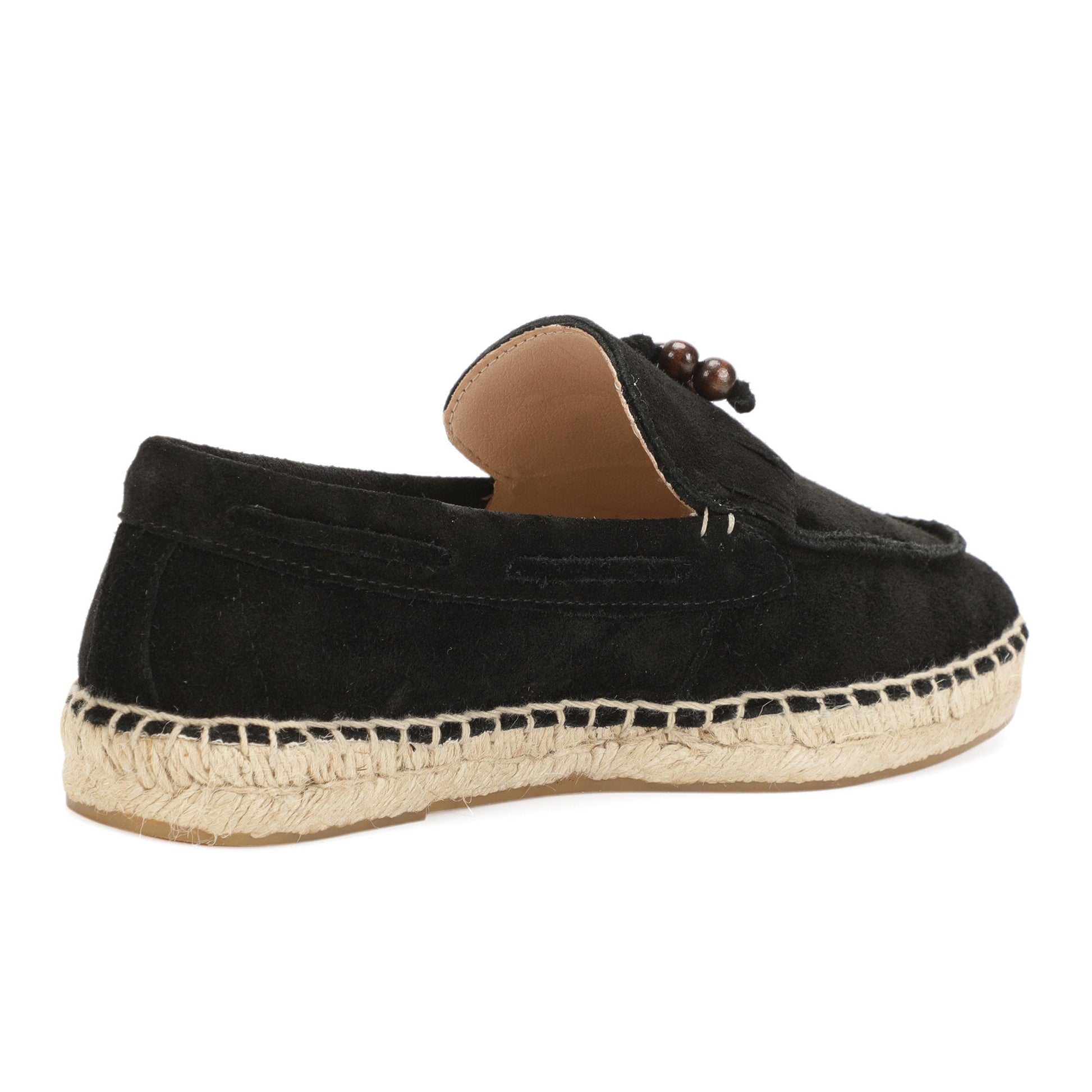 TONIVIS M2026015 black wooden bead tassel suede espadrille loafers outsole view