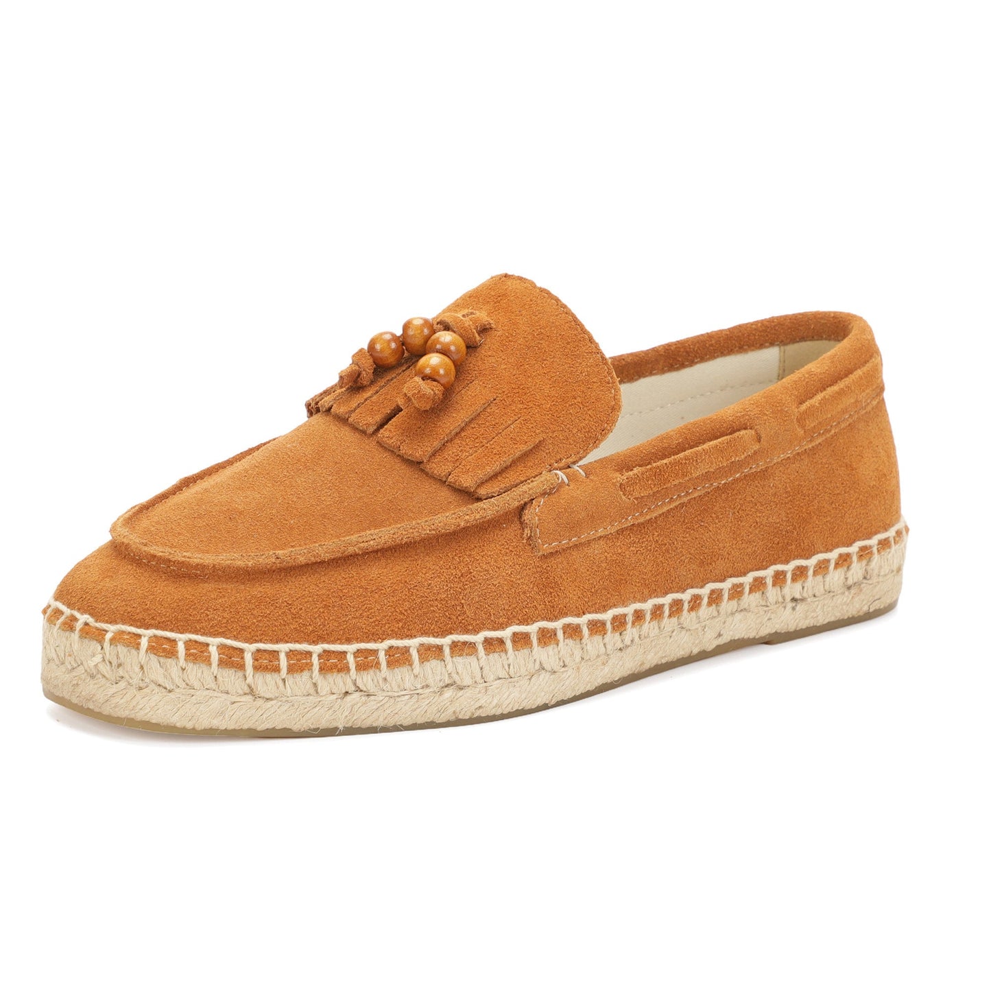 TONIVIS M2026016 brown wooden bead tassel suede espadrille loafers