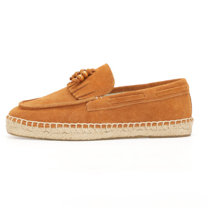TONIVIS M2026016 brown wooden bead tassel suede espadrille loafers side view