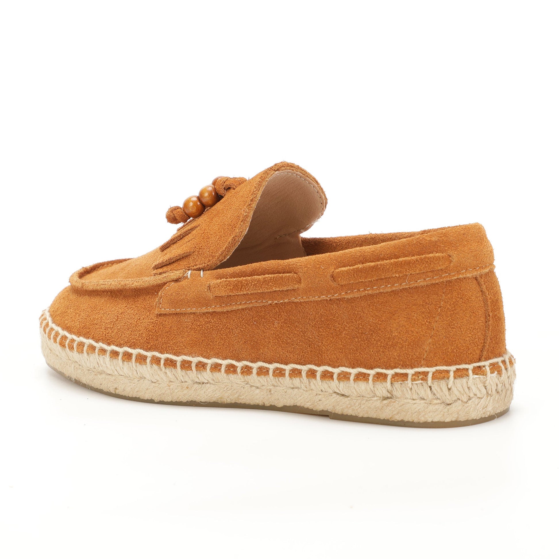 TONIVIS M2026016 brown wooden bead tassel suede espadrille loafers detail view