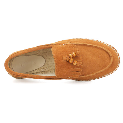 TONIVIS M2026016 brown wooden bead tassel suede espadrille loafers angle view