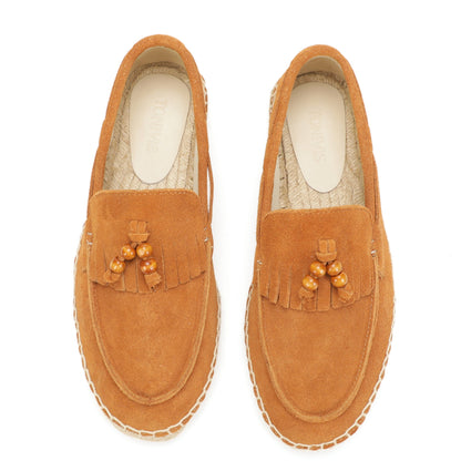 TONIVIS M2026016 brown wooden bead tassel suede espadrille loafers upper detail