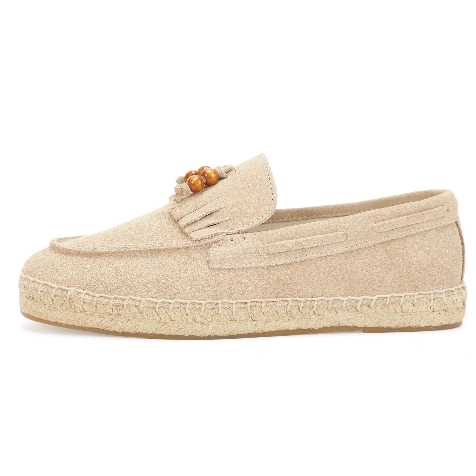 TONIVIS M2026017 sand wooden bead tassel suede espadrille loafers side view