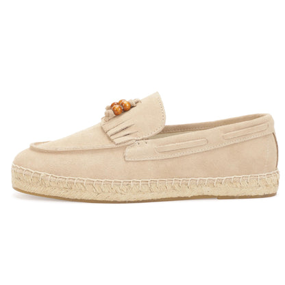 TONIVIS M2026017 sand wooden bead tassel suede espadrille loafers side view