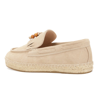 TONIVIS M2026017 sand wooden bead tassel suede espadrille loafers detail view