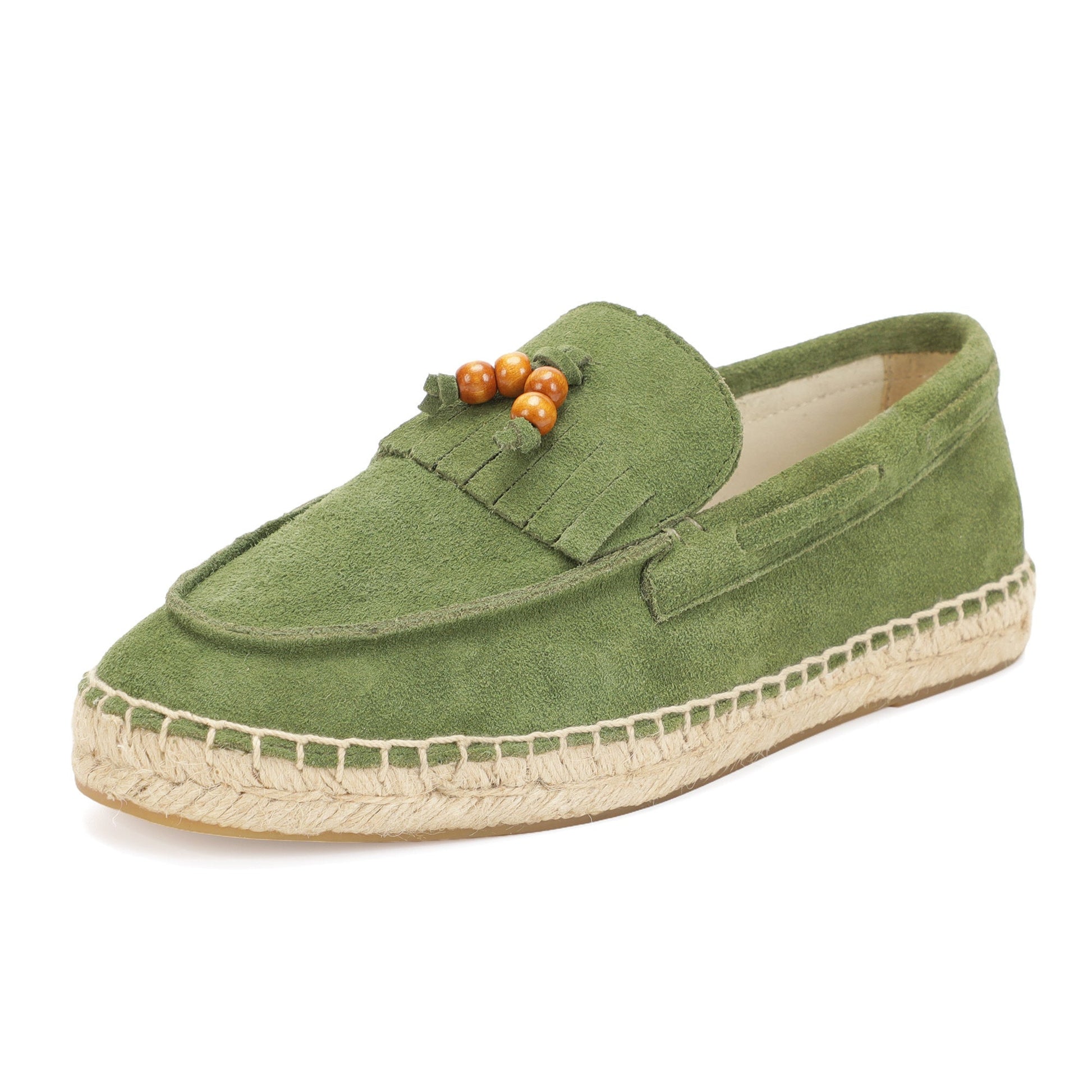 TONIVIS M2026018 green wooden bead tassel suede espadrille loafers