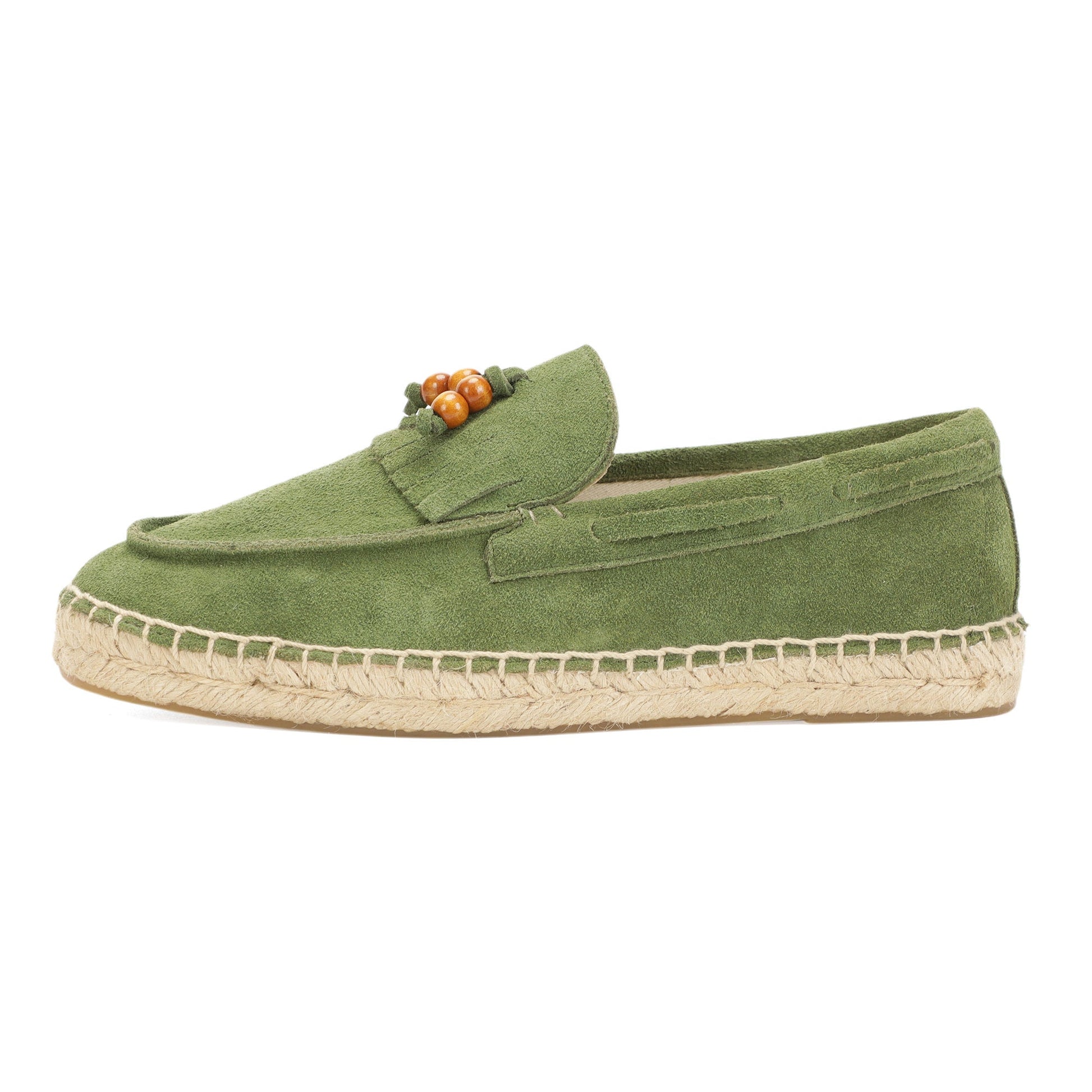 TONIVIS M2026018 green wooden bead tassel suede espadrille loafers side view