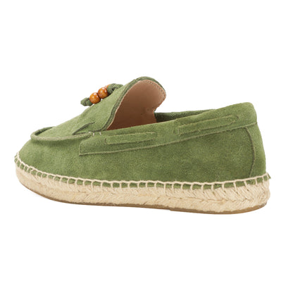 TONIVIS M2026018 green wooden bead tassel suede espadrille loafers detail view