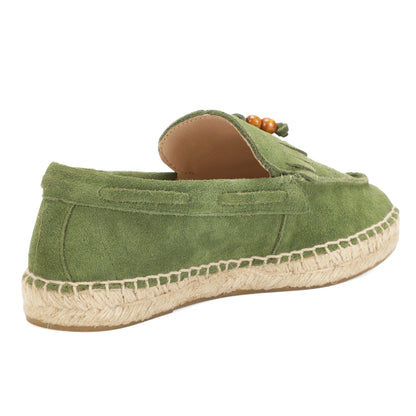 TONIVIS M2026018 green wooden bead tassel suede espadrille loafers outsole view
