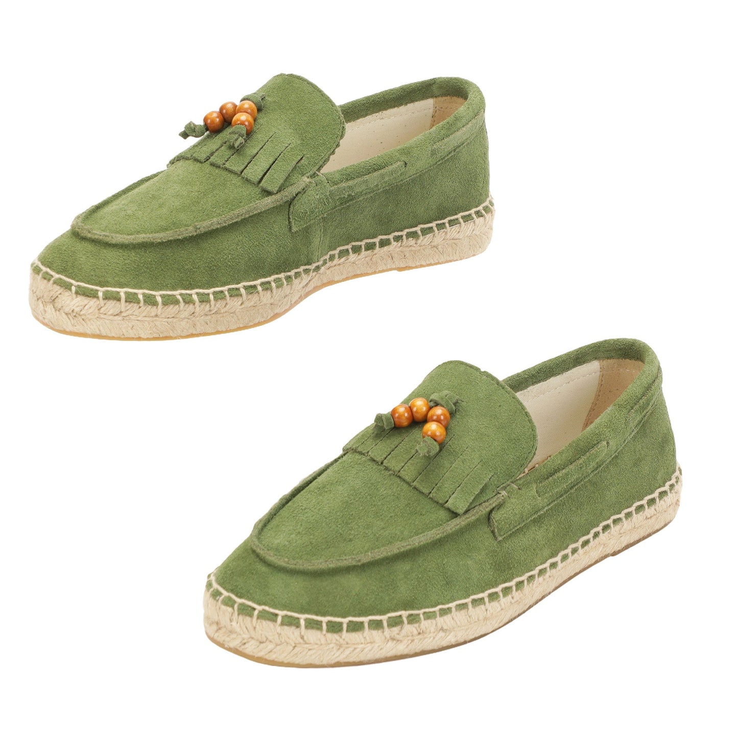 TONIVIS M2026018 green wooden bead tassel suede espadrille loafers lifestyle detail