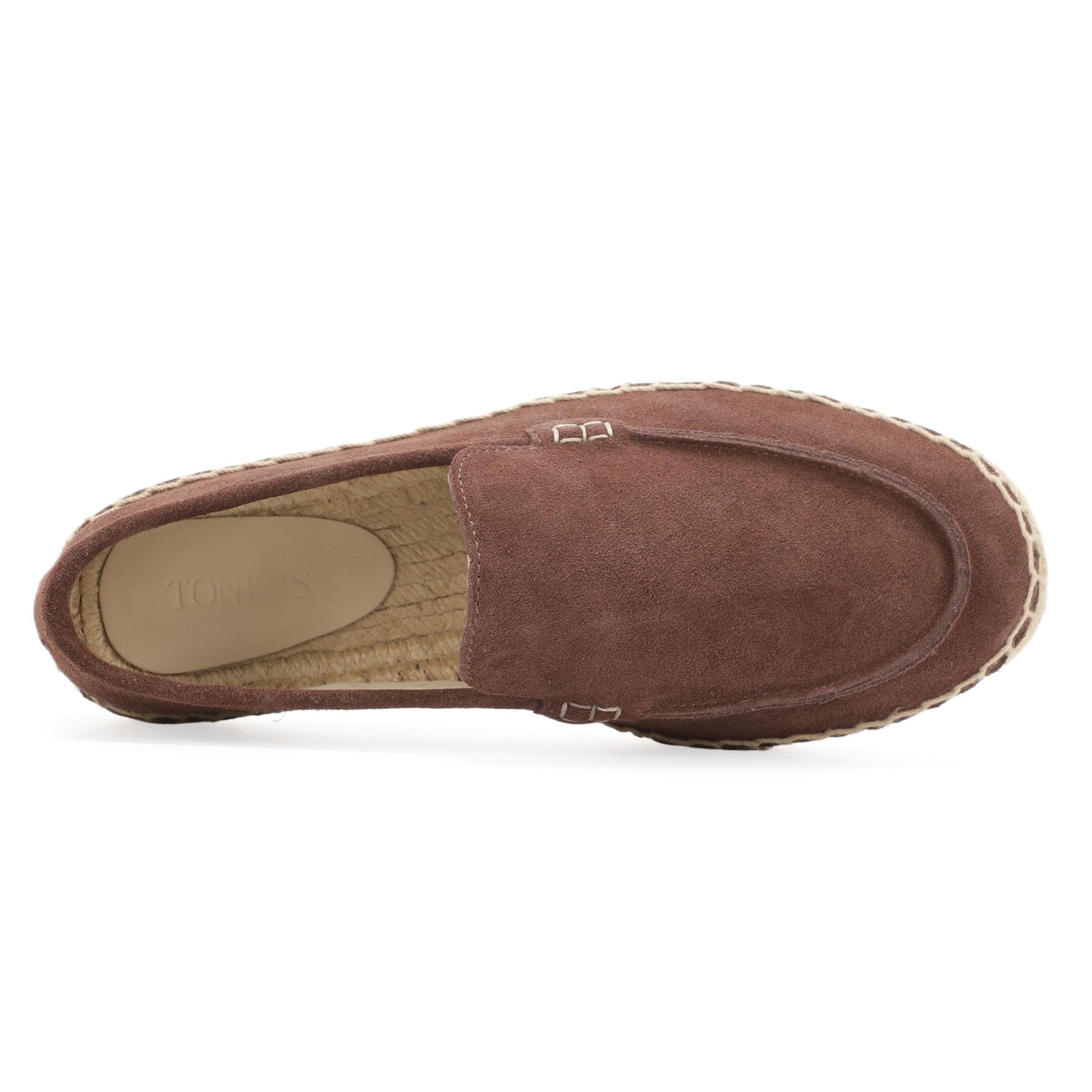 TONIVIS men's mocha brown minimalist suede espadrille loafers angle view