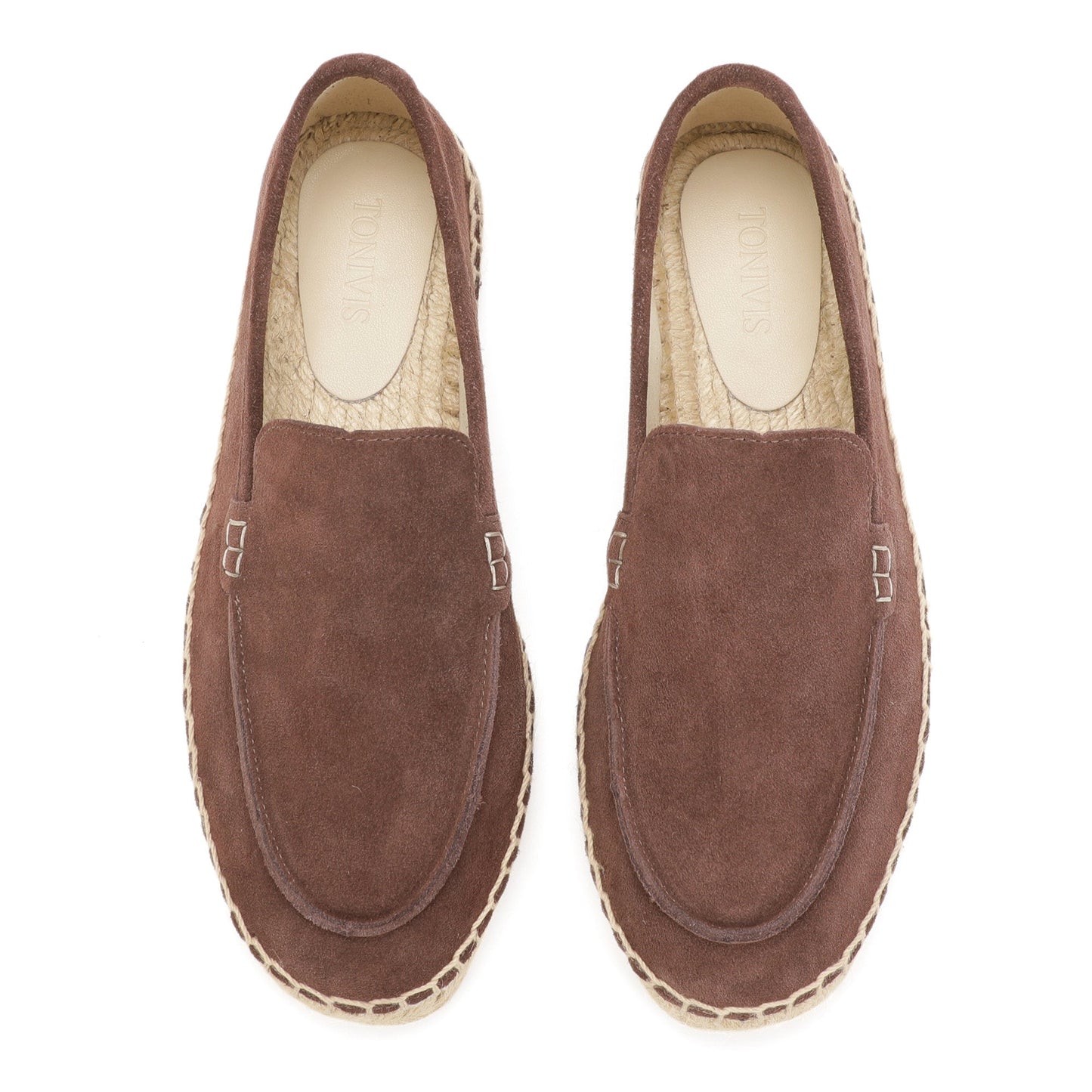 TONIVIS men's mocha brown minimalist suede espadrille loafers upper detail