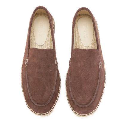 TONIVIS men's mocha brown minimalist suede espadrille loafers upper detail