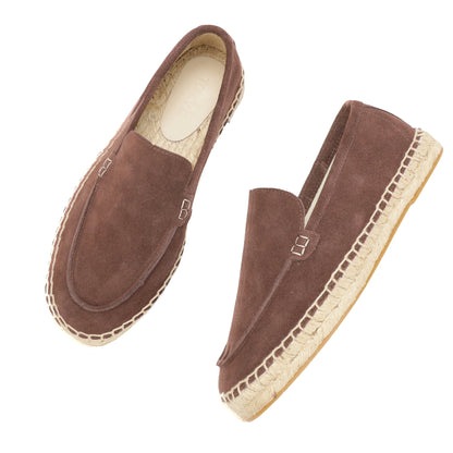 TONIVIS men's mocha brown minimalist suede espadrille loafers jute sole detail
