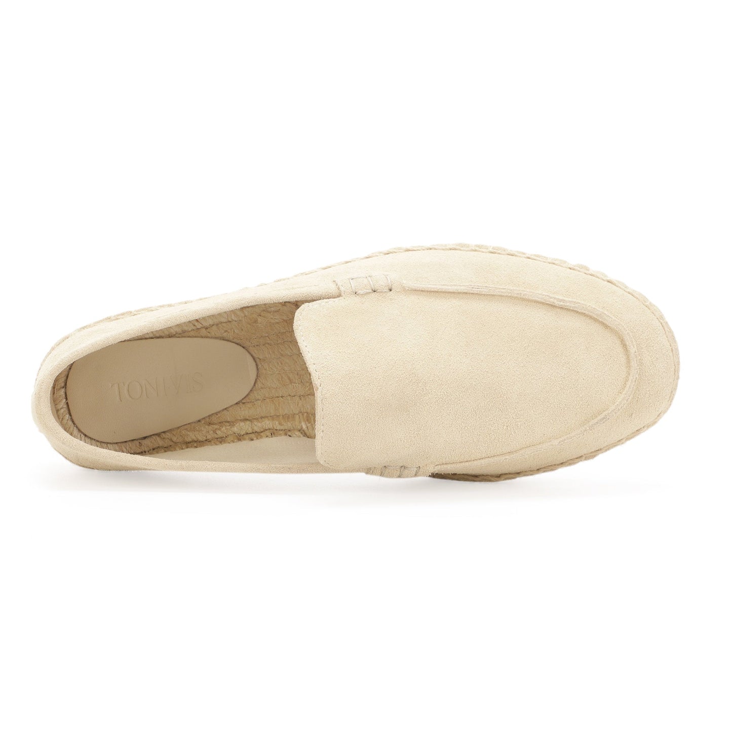 TONIVIS men's ivory cream minimalist suede espadrille loafers angle view