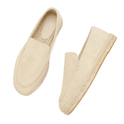 TONIVIS men's ivory cream minimalist suede espadrille loafers jute sole detail